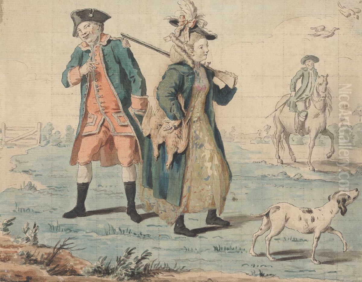 The Sporting Lady Oil Painting by Hubert-Francois Gravelot