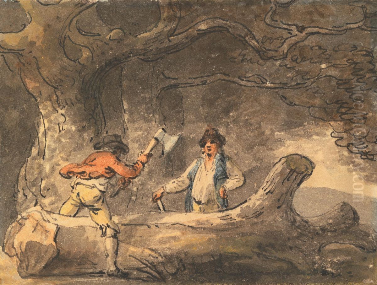 Squared Oil Painting by Julius Caesar Ibbetson