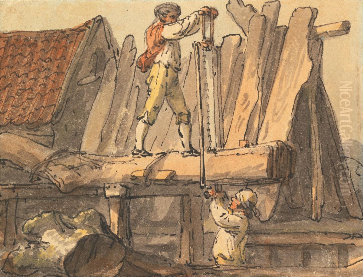 Sawed into Planks Oil Painting by Julius Caesar Ibbetson