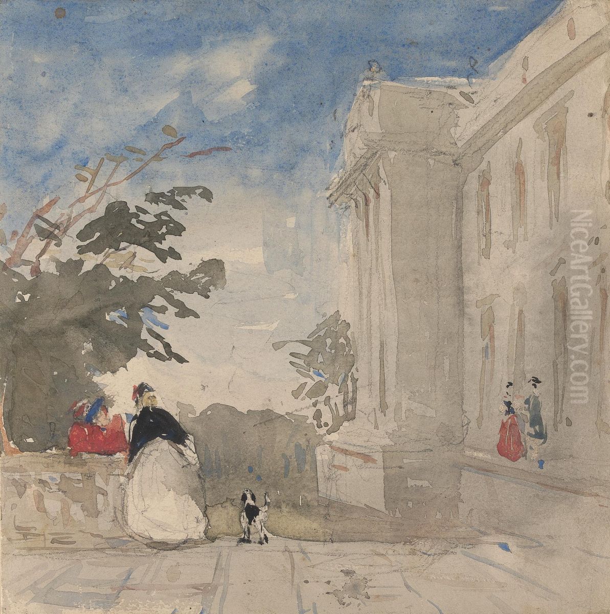 Figures on a Terrace Oil Painting by Alfred Elmore