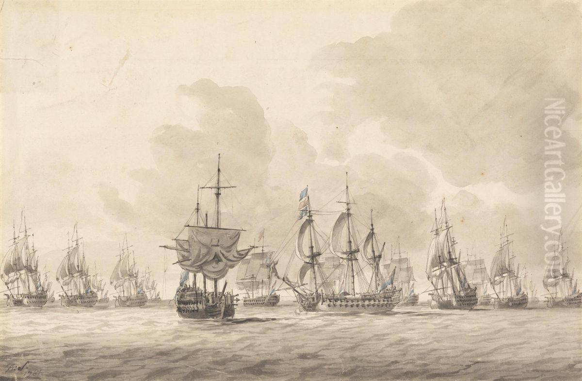 The Battle of the Dogger Bank, 5th August, 1781 Oil Painting by Dominic Serres