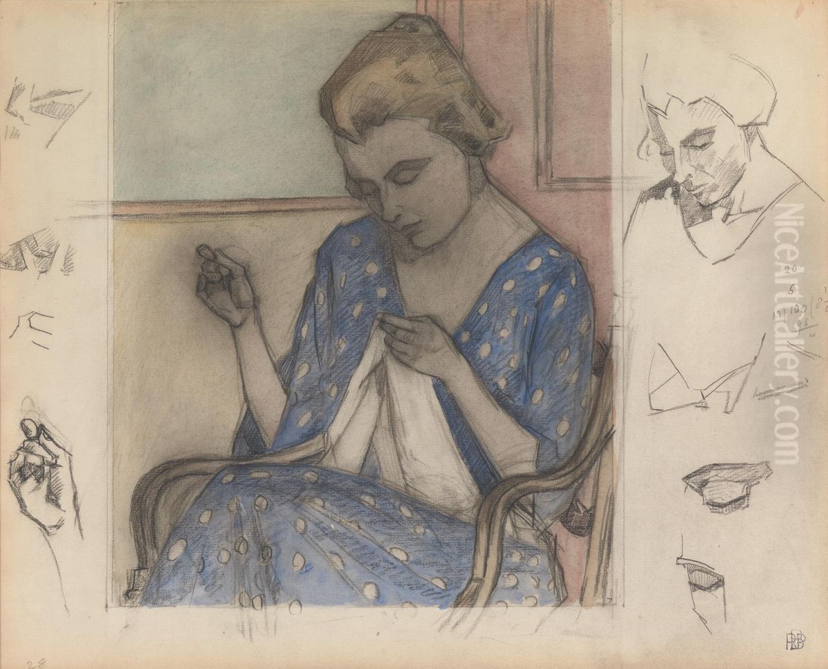 Study of a Woman Sewing Oil Painting by Robert Bevan