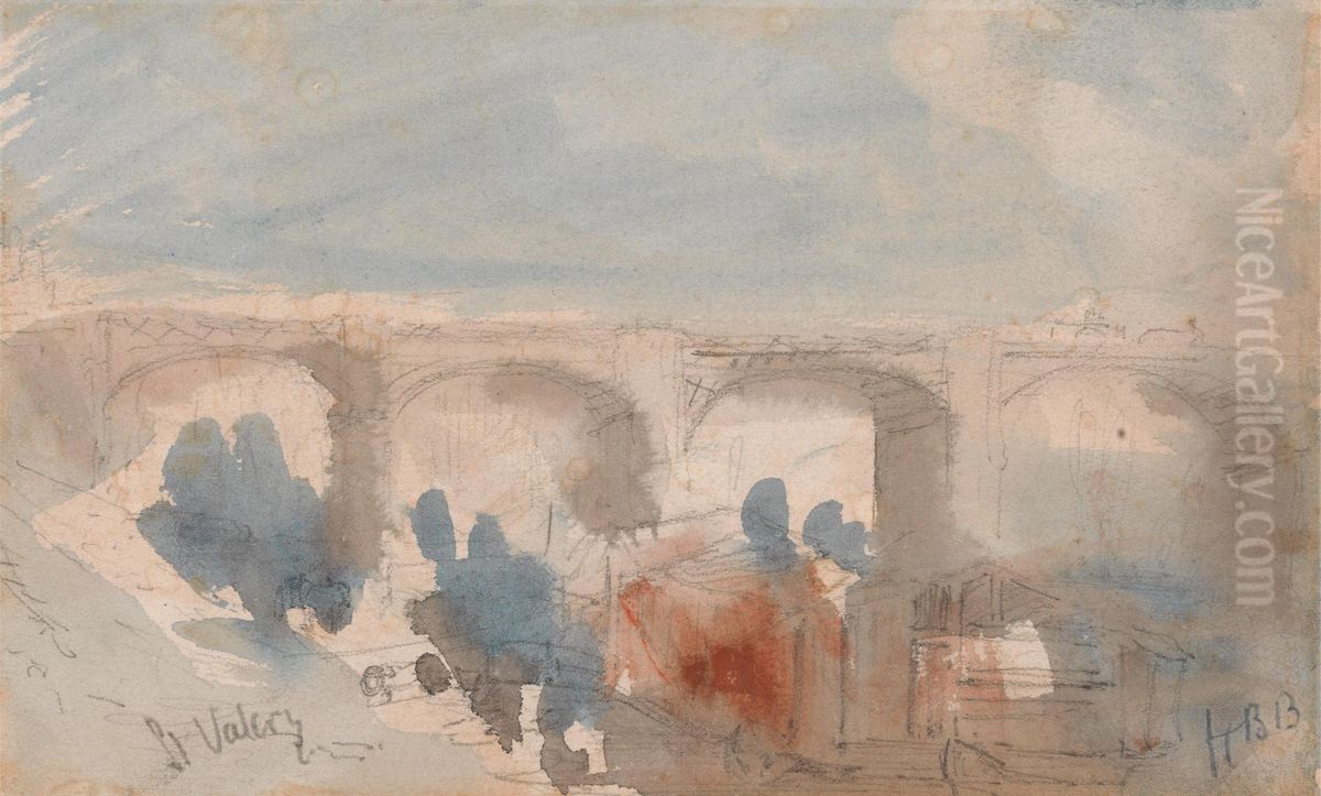 The Bridge at St. Valery Oil Painting by Hercules Brabazon Brabazon
