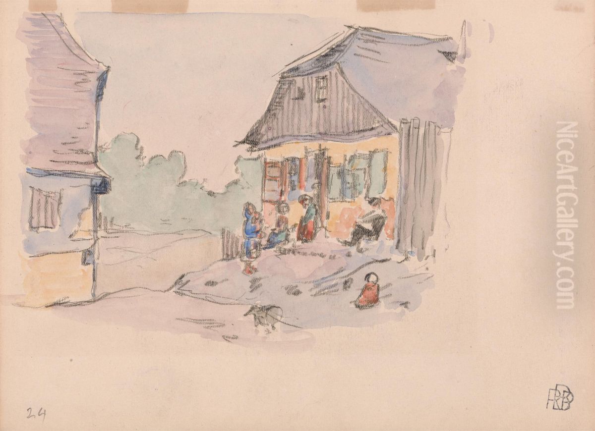 Family Gathered on a Porch, Opatow Kielecki, Poland Oil Painting by Robert Bevan