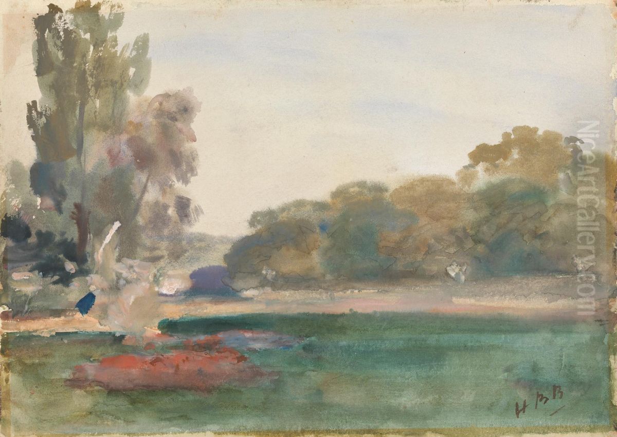 A Park Oil Painting by Hercules Brabazon Brabazon