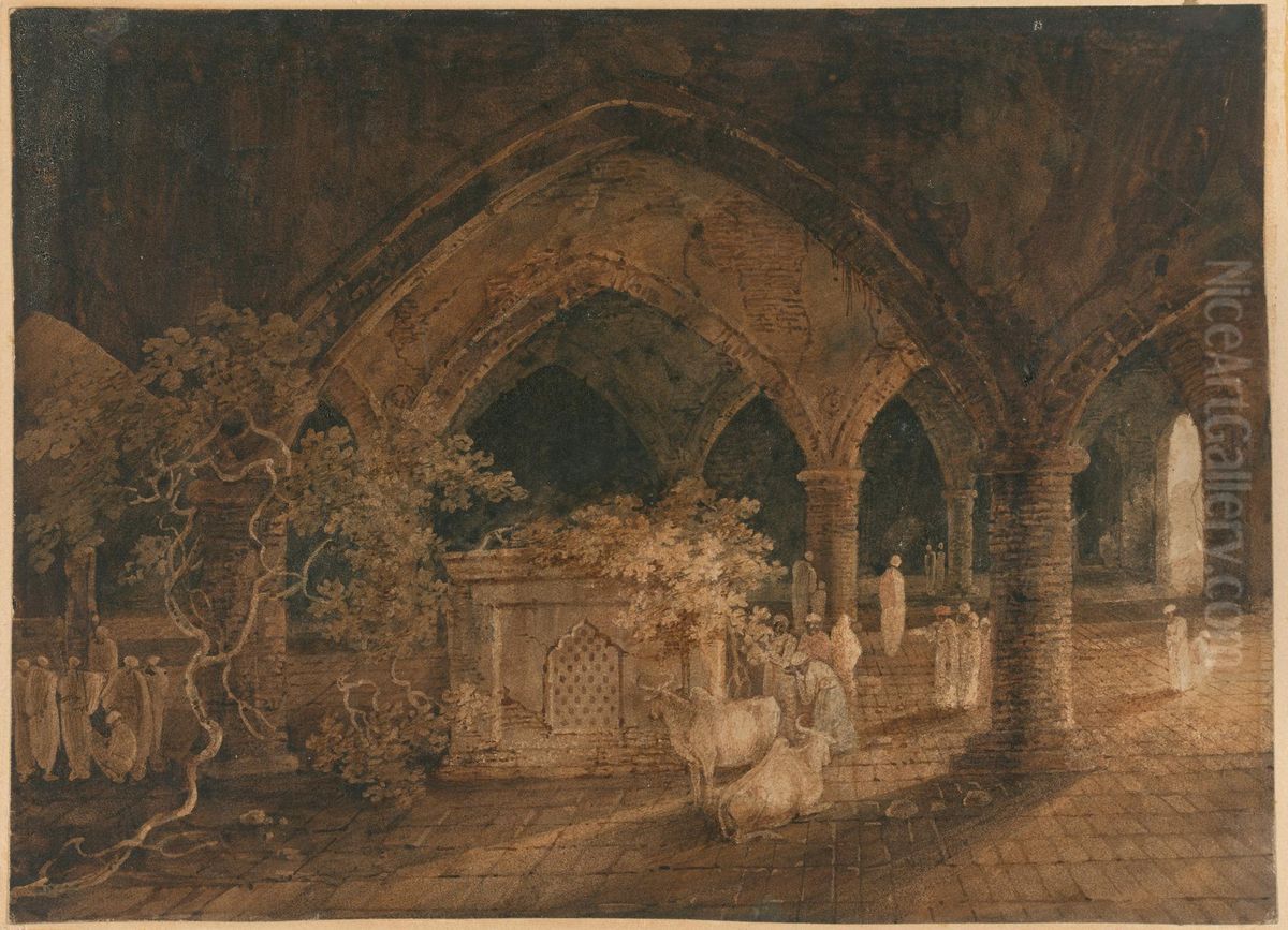 An Indian Tomb Oil Painting by George Chinnery