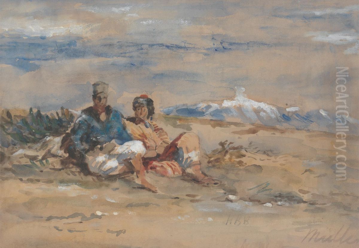 Two Figures Oil Painting by Hercules Brabazon Brabazon