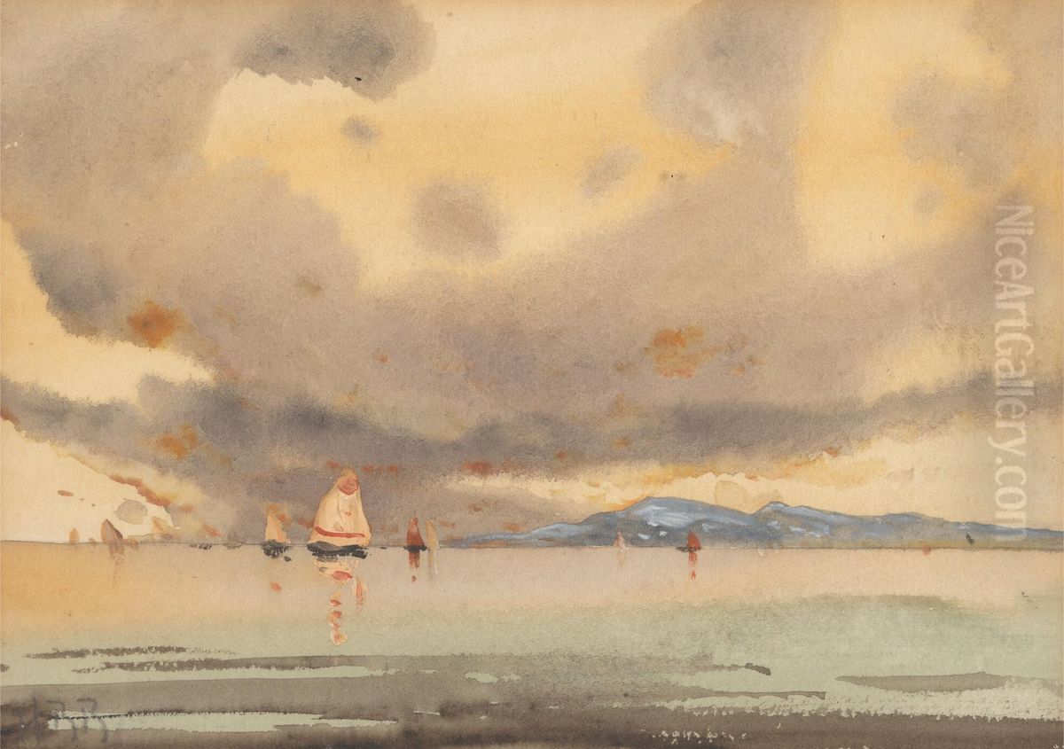 Euganian Hills from the Lagoon -- Low Tide Oil Painting by Hercules Brabazon Brabazon