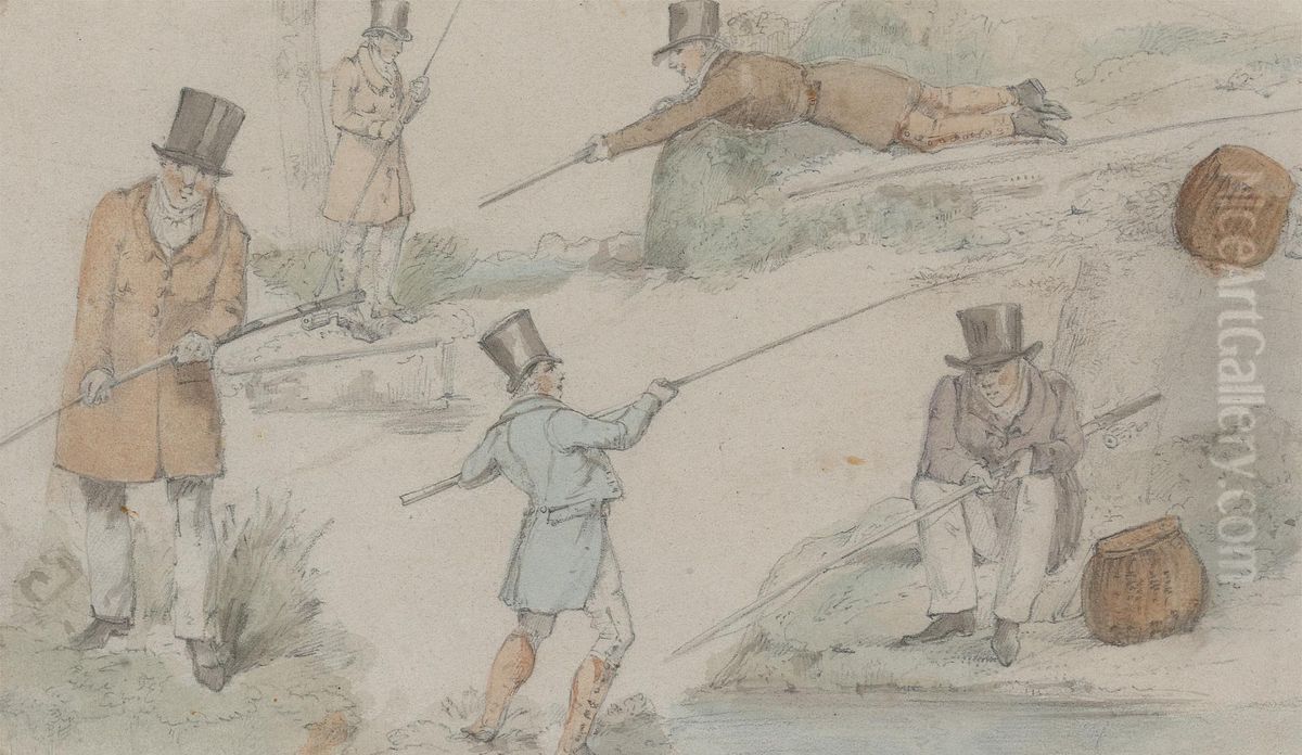 Studies of Anglers Oil Painting by Henry Thomas Alken