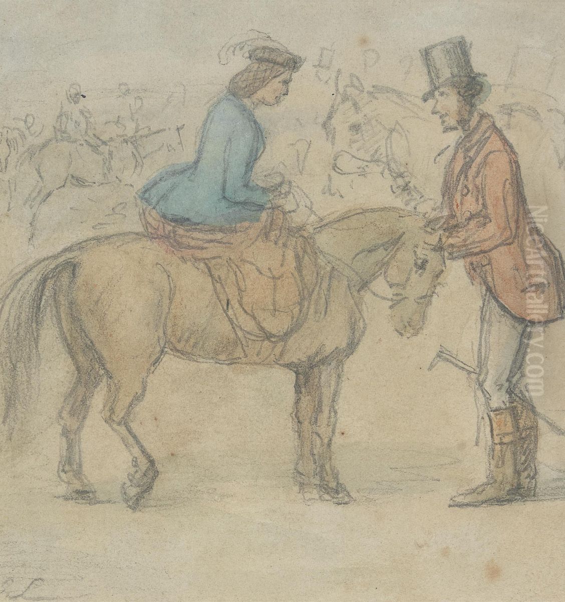 Rosa McDermott and Lord Marchhare Oil Painting by John Leech