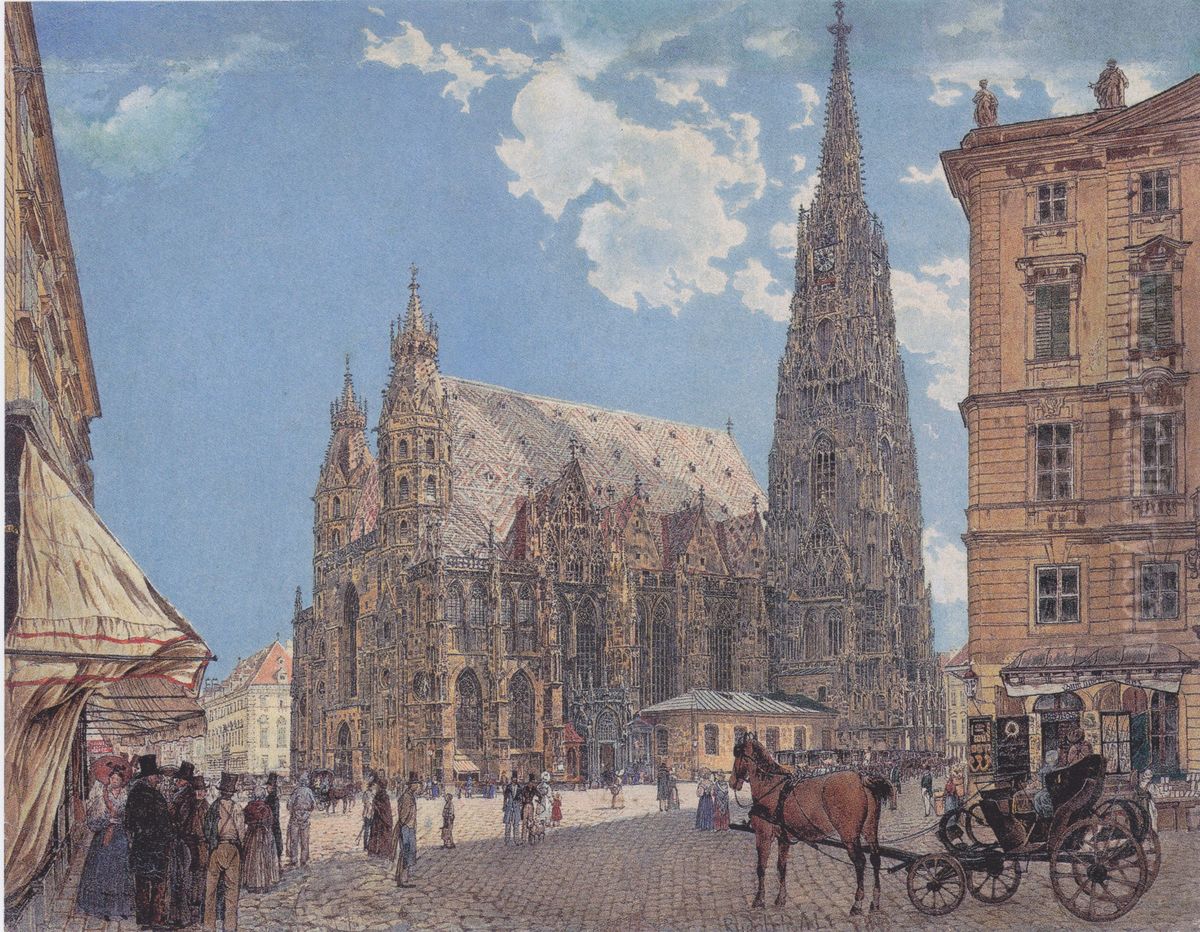Stephansdom in Wien (um 1831 Version) Oil Painting by Rudolf von Alt