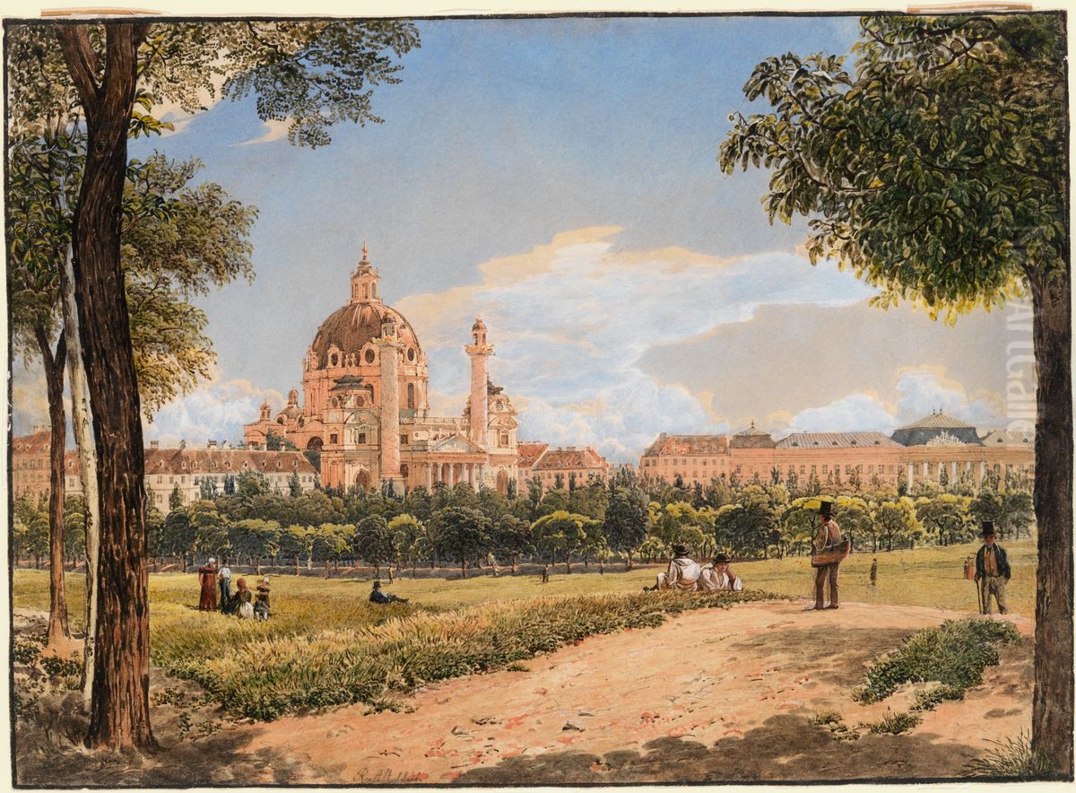 View of St.Charles's Church and the Polytechnic Institute Oil Painting by Rudolf von Alt