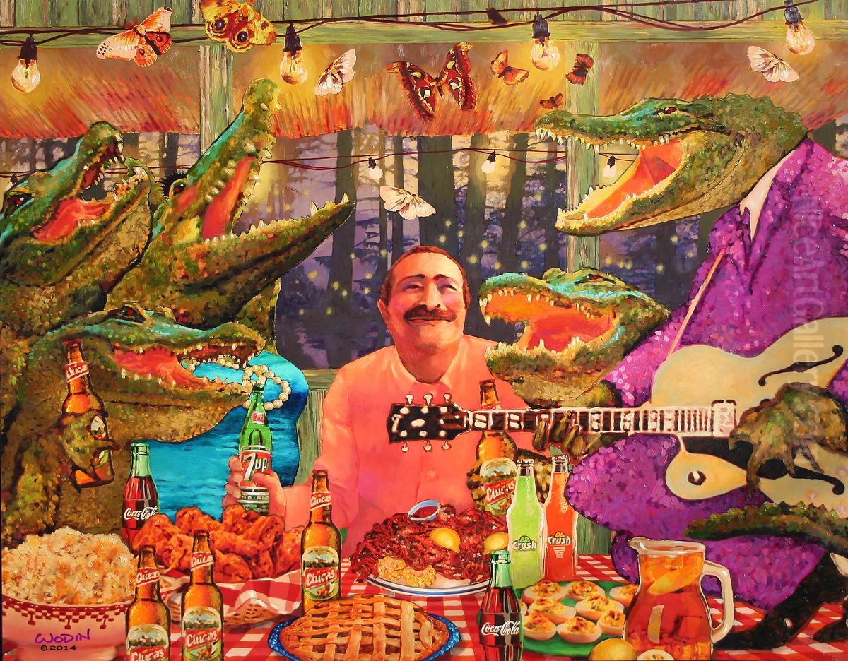 Daddy God At The Bayou Fish Fry Oil Painting by Steve Jameson