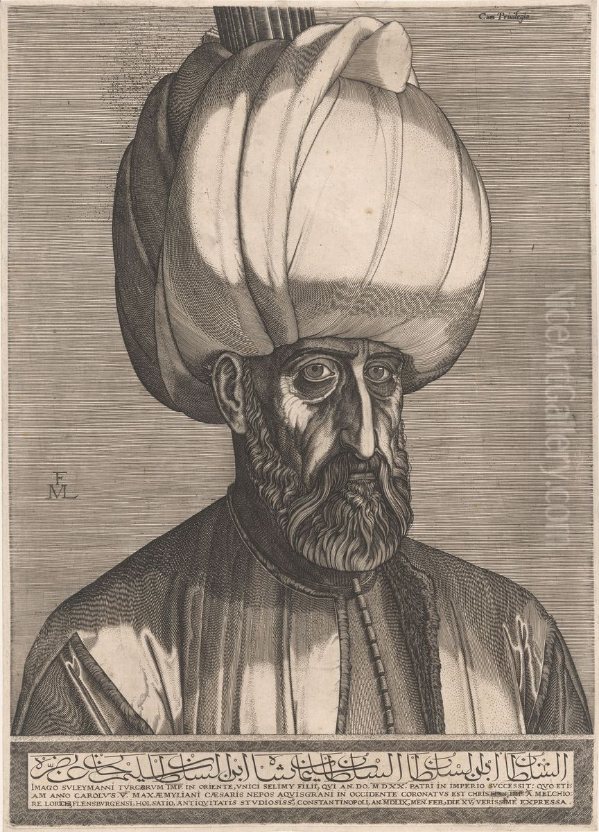 Portraet af Sultan Suleiman den Store Oil Painting by Melchior Lorck