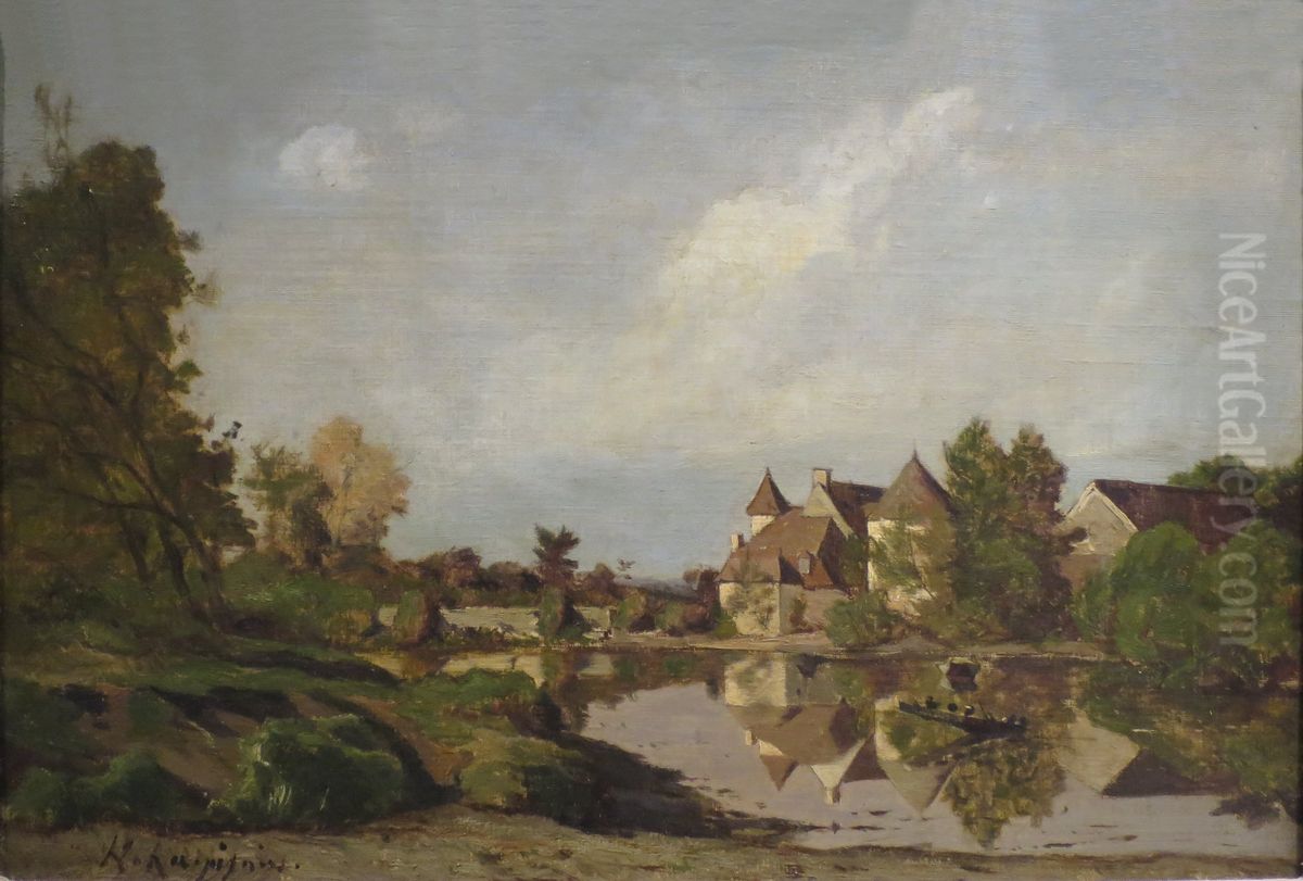A Farmhouse Oil Painting by Henri Harpignies