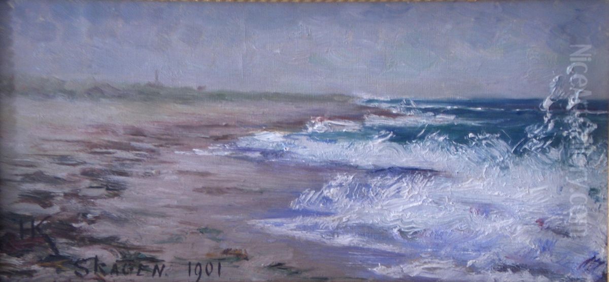 Southern beach Skagen 1901 Oil Painting by Hellewi Kullman