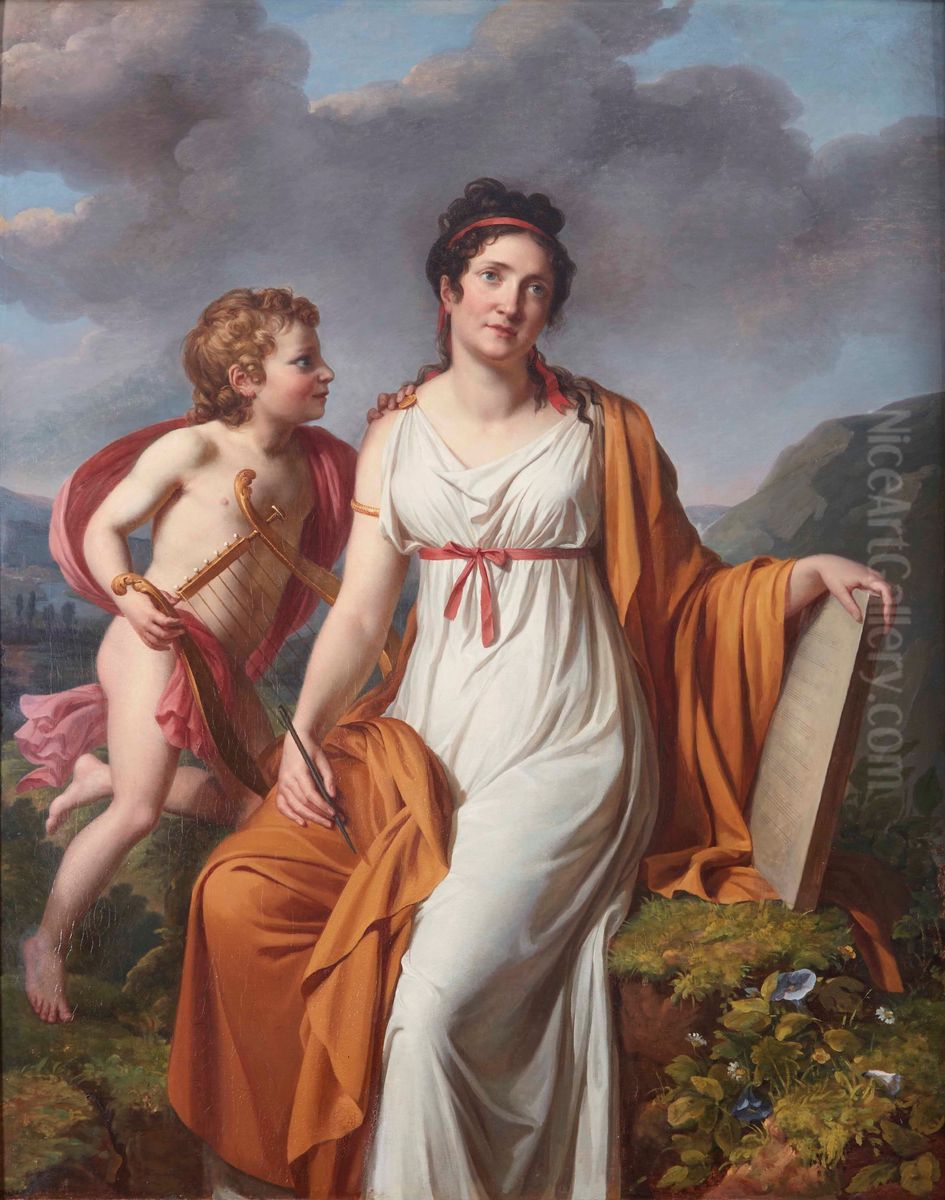 Portrait of a Lady, said to be Madame de Reiset d'Arques, as Sappho Oil Painting by Marie-Guillemine Benoist