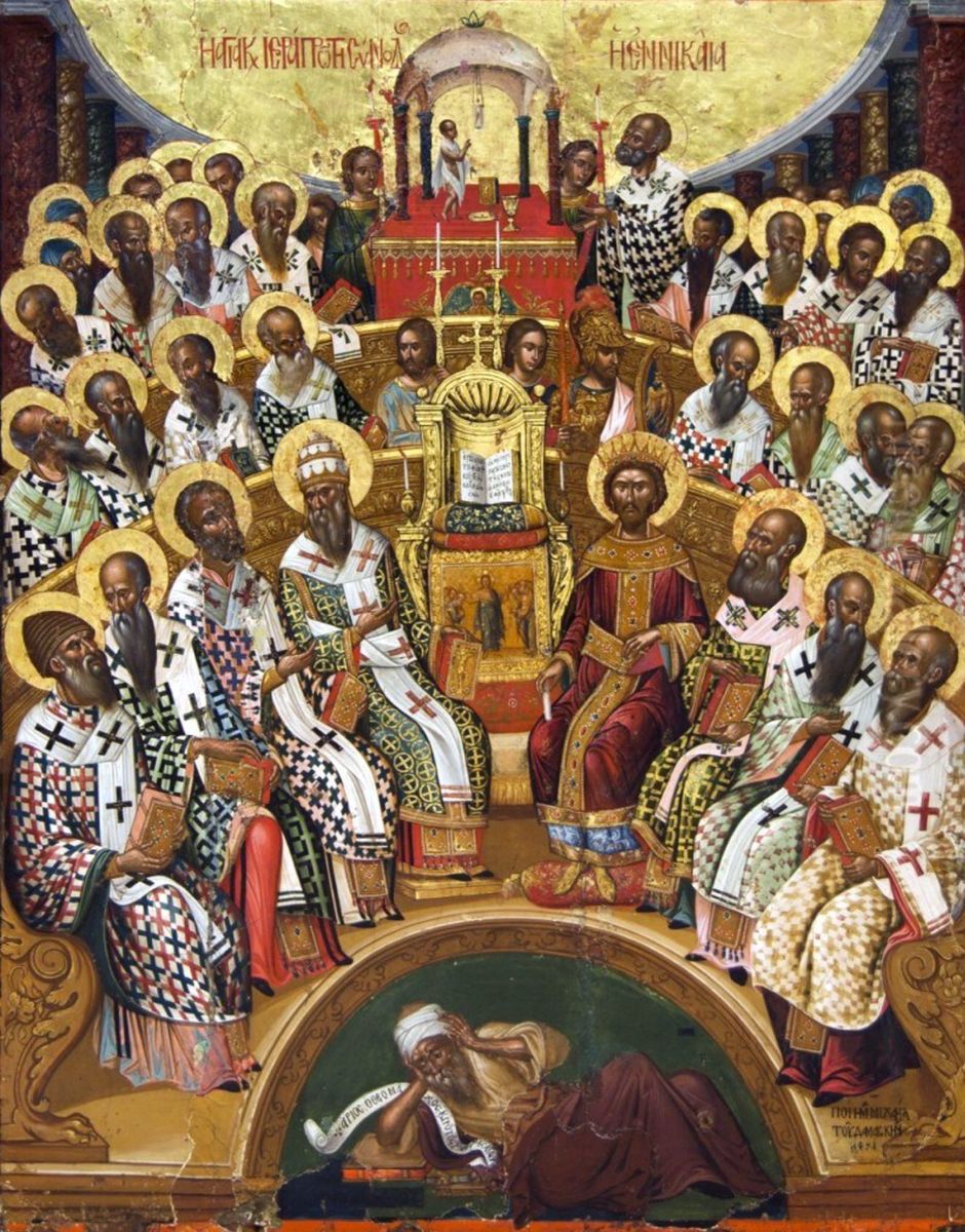 First Council of Nicaea (Damaskinos) Oil Painting by Michael Damaskinos