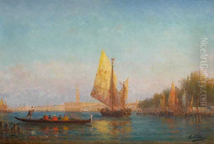 Gondole Sur Fond Devenise Oil Painting by Charles Clement Calderon