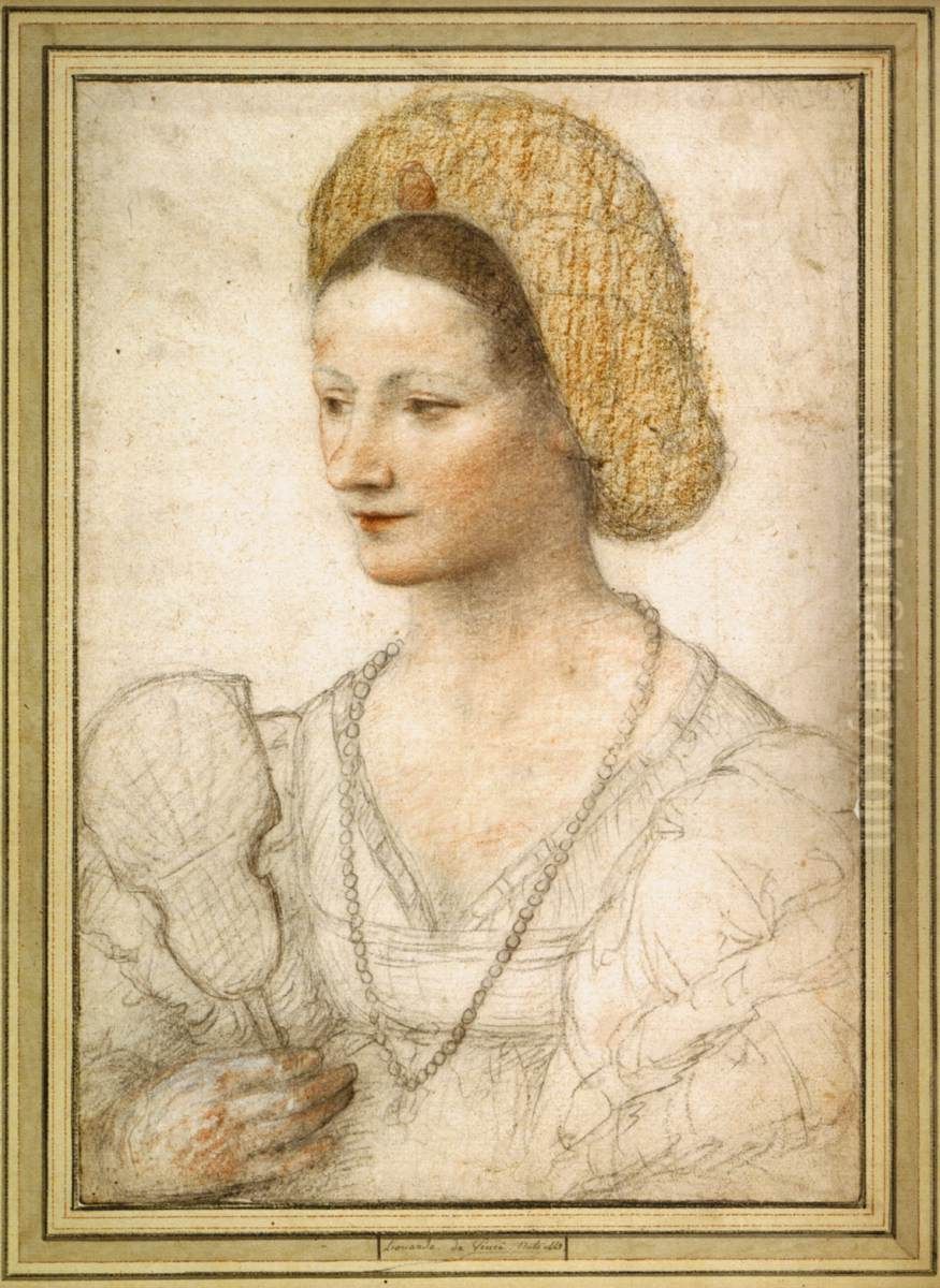 Portrait of a Young Woman with Fan Oil Painting by Bernardino Luini