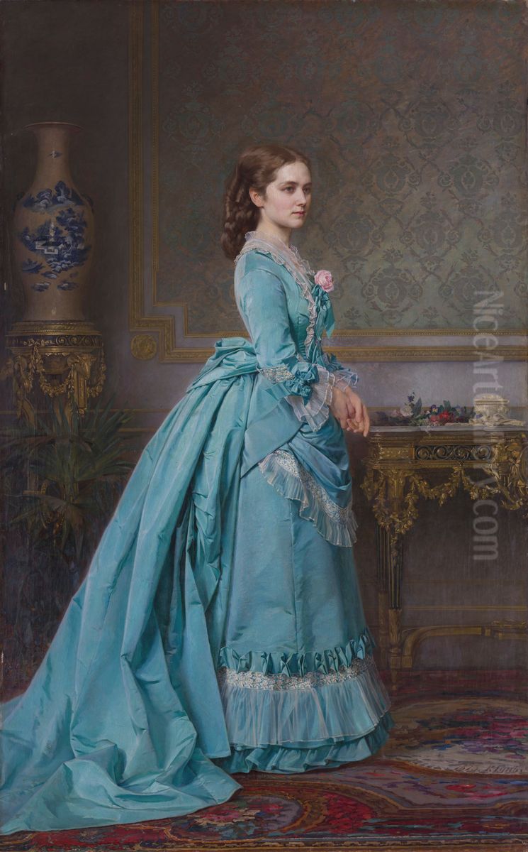 Portrait of a Lady in Blue Oil Painting by Carl Huns