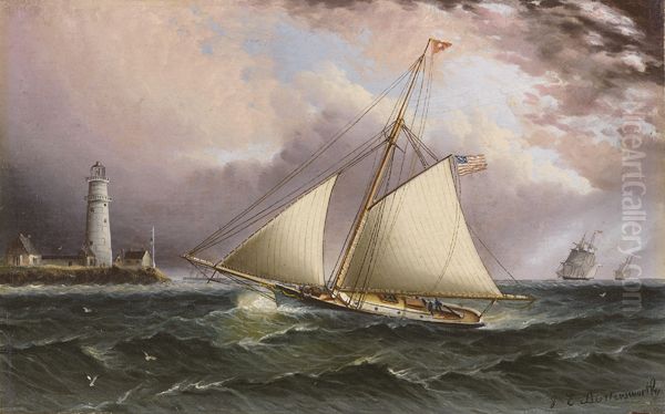 Yacht KATE off Boston Light Oil Painting by James E. Buttersworth