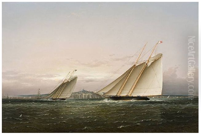 Yacht Race in Boston Harbor. Oil Painting by James E. Buttersworth