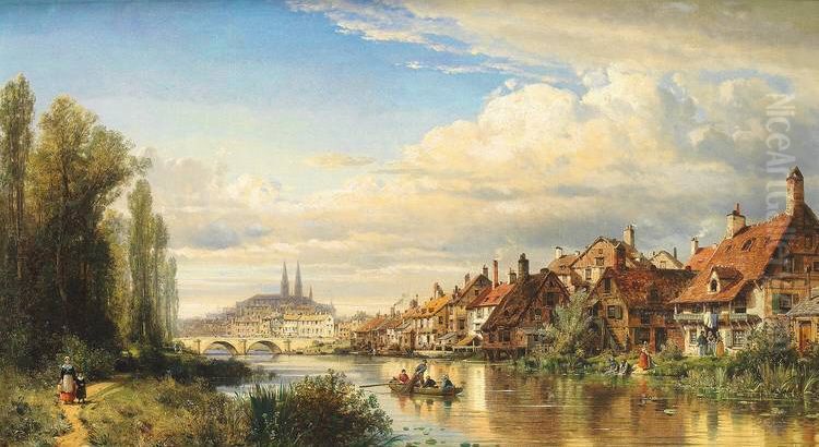 Blick uber die Donau auf Regensburg Oil Painting by Charles Kuwasseg