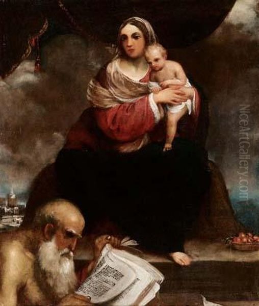 Madonna Col Bambino E San Girolamo Oil Painting by Giuseppe (Il Cremonese) Caletti