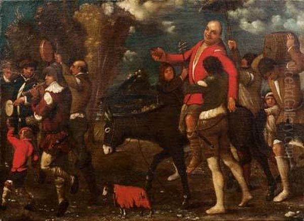 Il Baccanale (la Processione Carnevalesca) Oil Painting by Giuseppe (Il Cremonese) Caletti