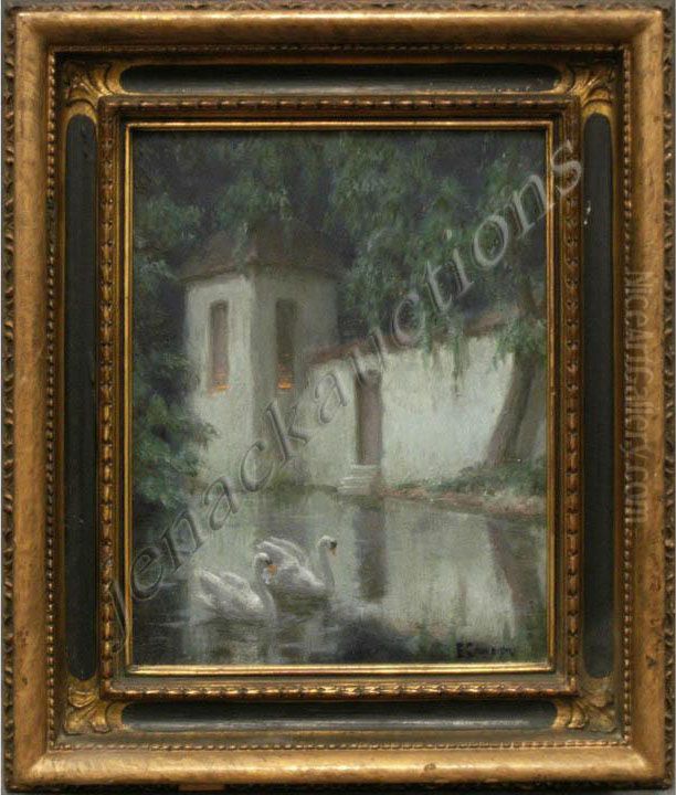 Swan Swimming At Dusk Oil Painting by S(chureman) Calhoun