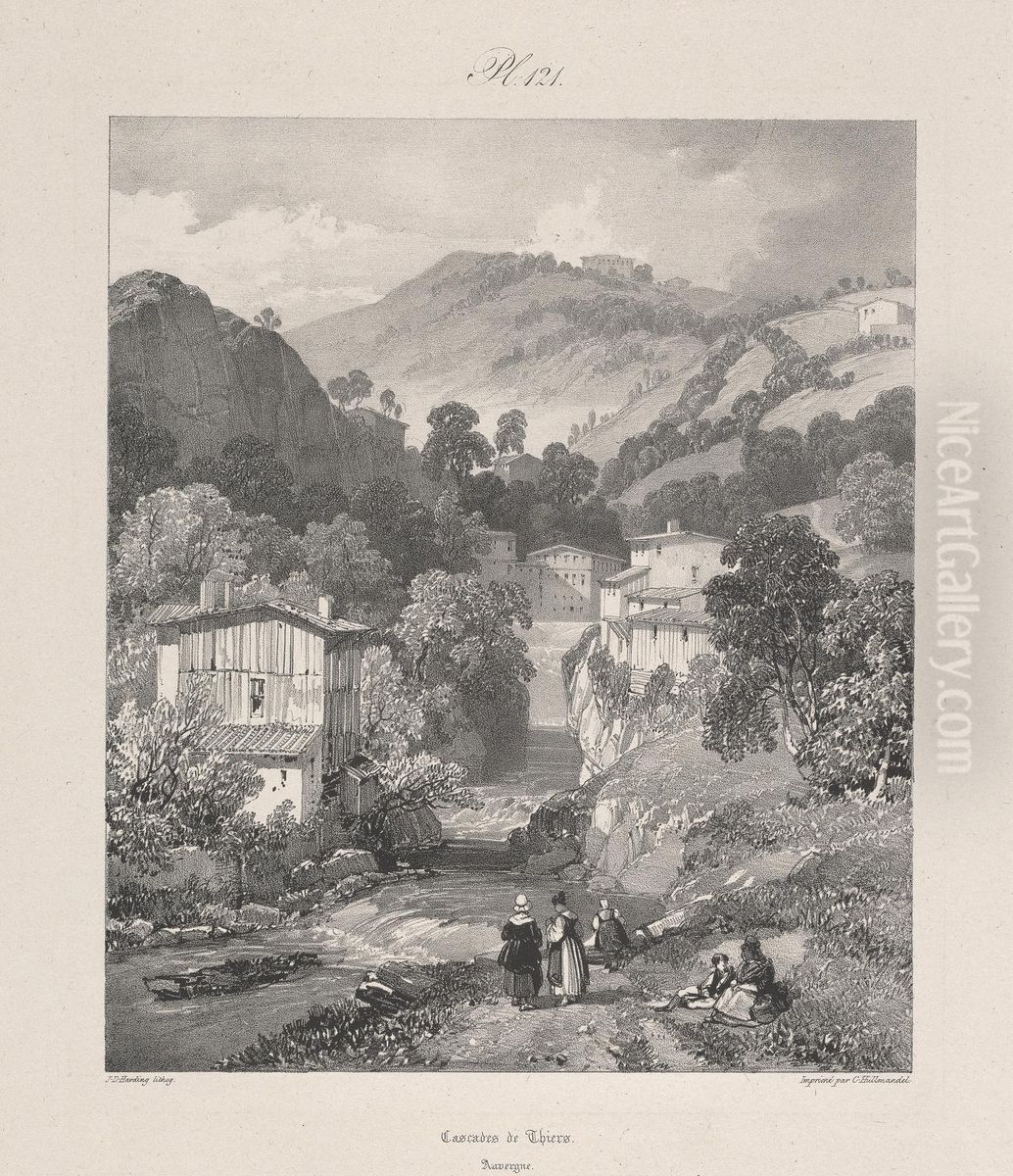 Cascades de Thiers, Auvergne Oil Painting by James Duffield Harding