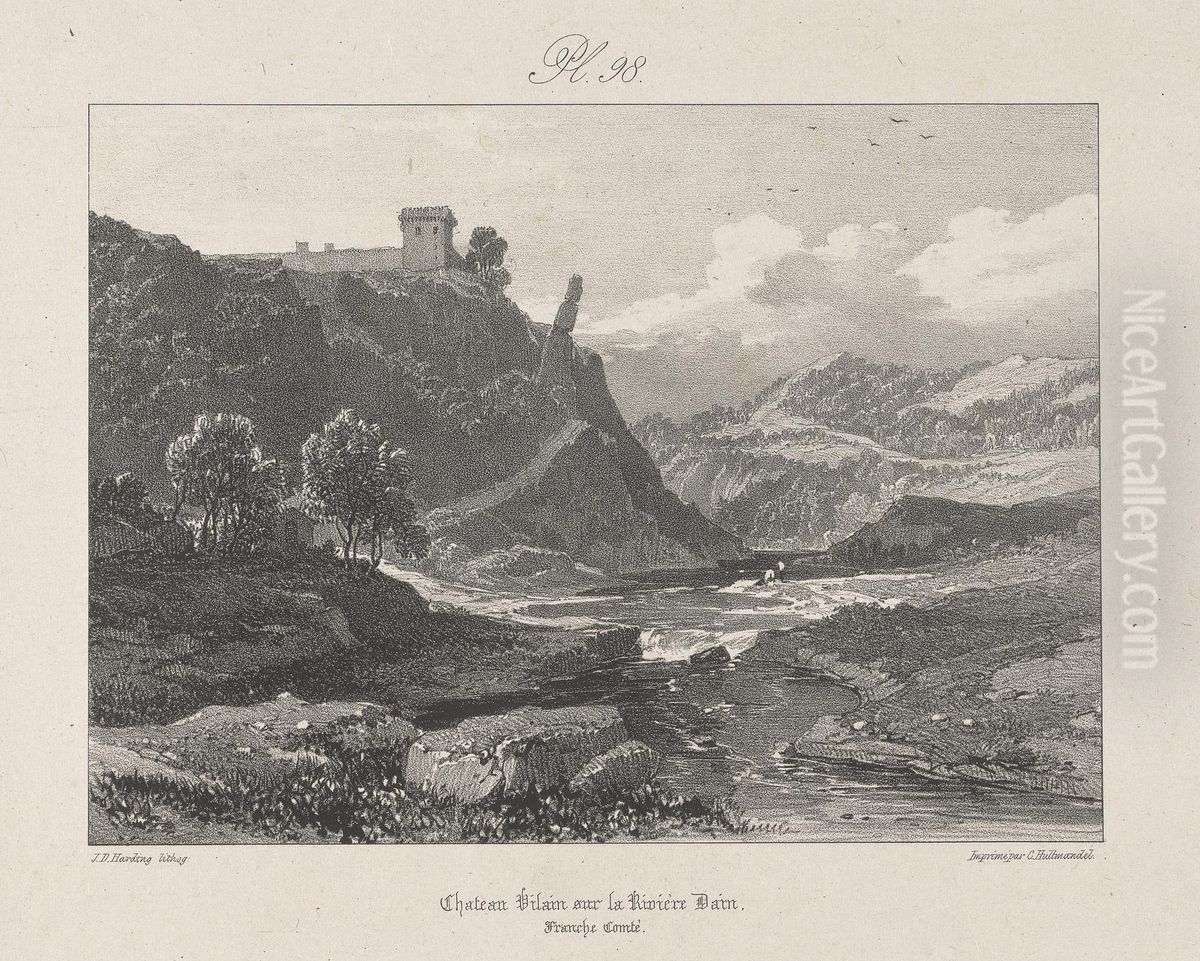 Chateau Vilain sur la Riviere Dain, Franche Comte Oil Painting by James Duffield Harding