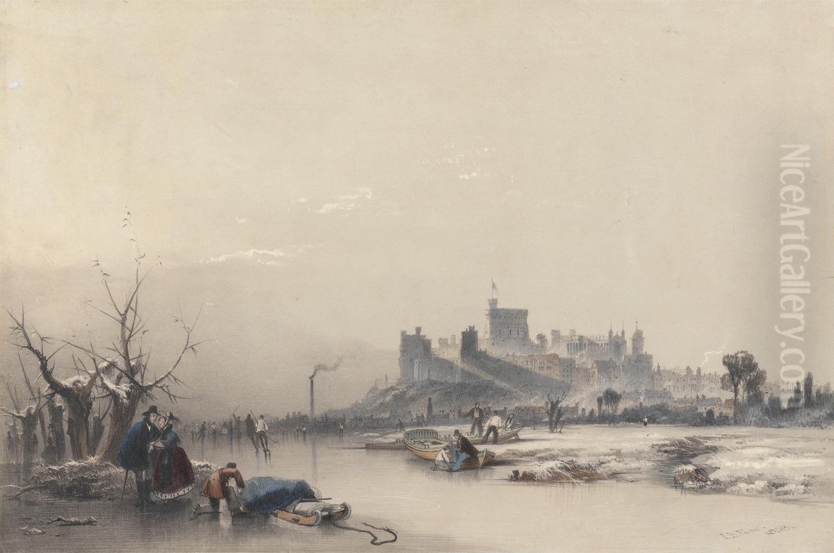 Windsor Castle from the Frozen River during the Great Frost Oil Painting by James Baker Pyne