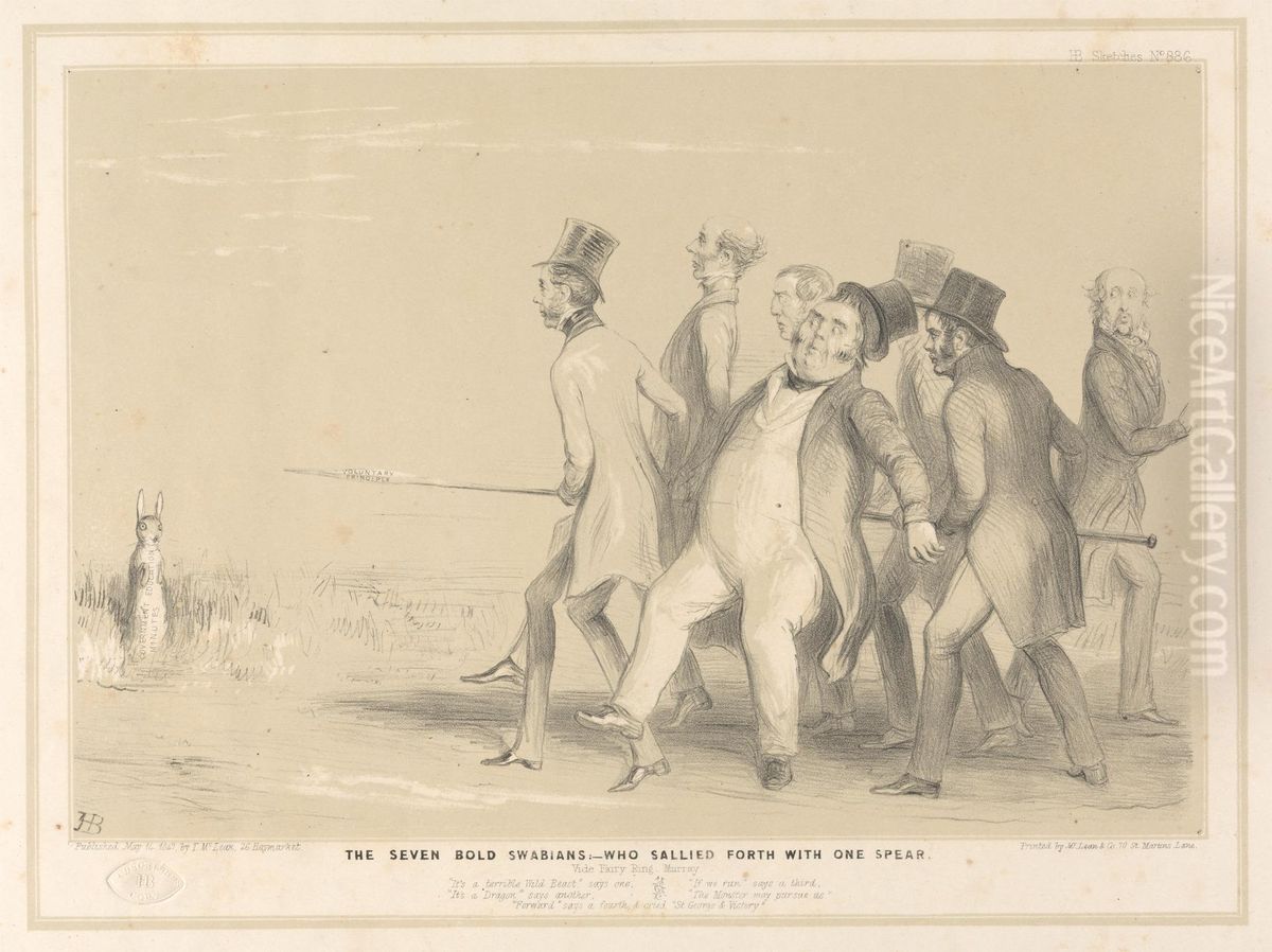 The Seven Bold Swabians - Who Sallied forth with One Spear, Vide Fairy Ring Oil Painting by John (H.B.) Doyle