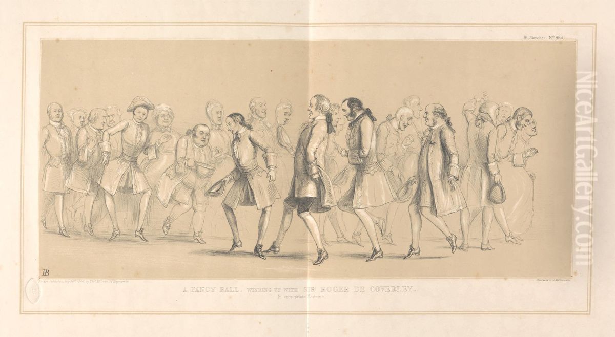 A Fancy Ball, Winding up with Sir Roger de Coverley, in Appropriate Costume. Oil Painting by John (H.B.) Doyle