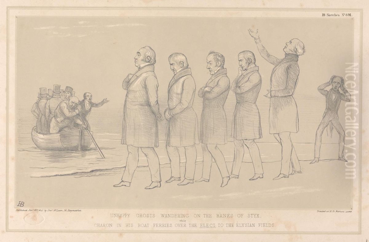 Unhappy Ghosts Wandering on the Banks of Styx, while Charon in his Boat Ferries over the Elect to the Elysian Fields Oil Painting by John (H.B.) Doyle