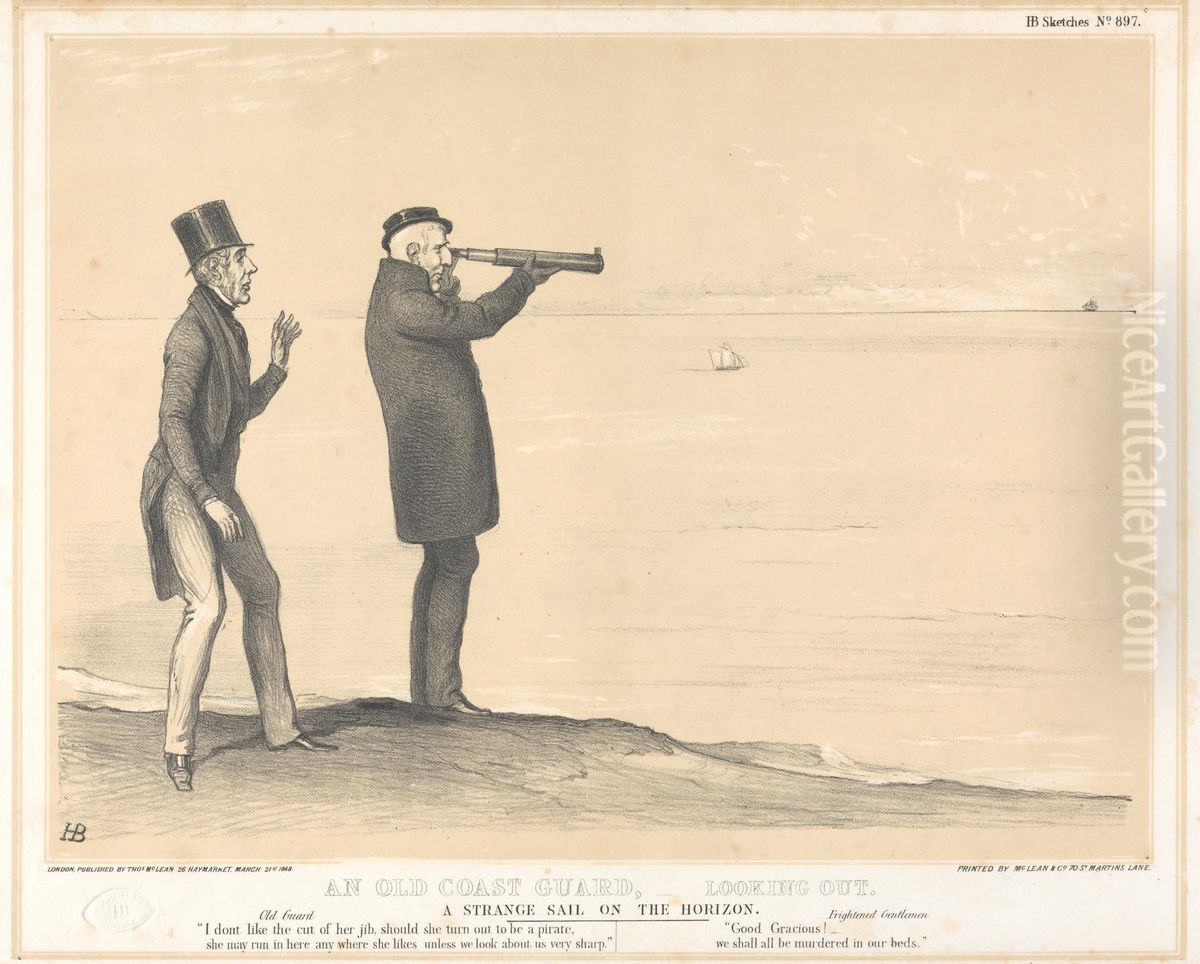 An Old Coast Guard, Looking Out... A Strange Sail on the Horizon Oil Painting by John (H.B.) Doyle