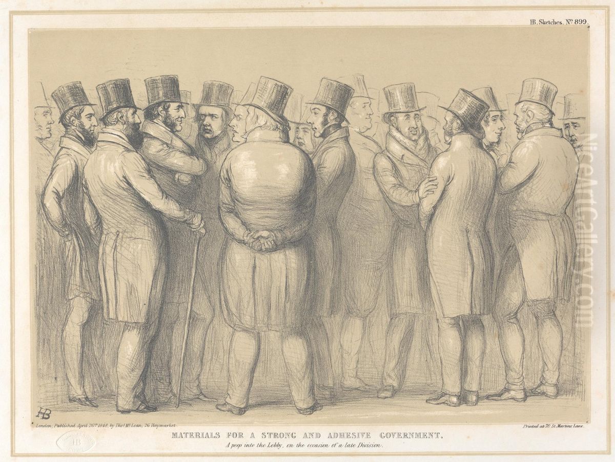 A peep into the Lobby, on the Occasion of a Late Division. Oil Painting by John (H.B.) Doyle