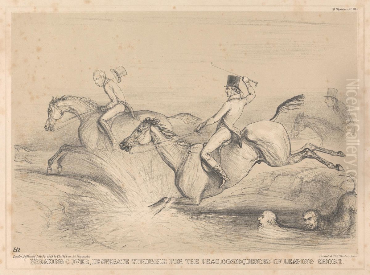 Breaking Cover, Desperate Struggle for the Lead, Consequences of Leaping Short Oil Painting by John (H.B.) Doyle