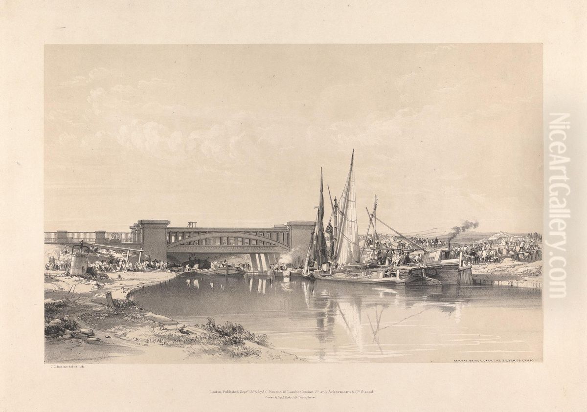 Railway Bridge over the Regent's Canal Oil Painting by John Cooke Bourne