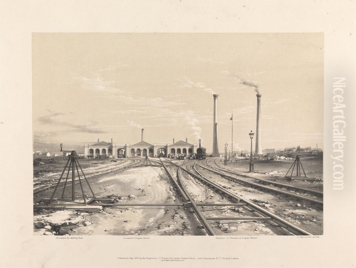 Locomotive and Stationery Engine House Oil Painting by John Cooke Bourne