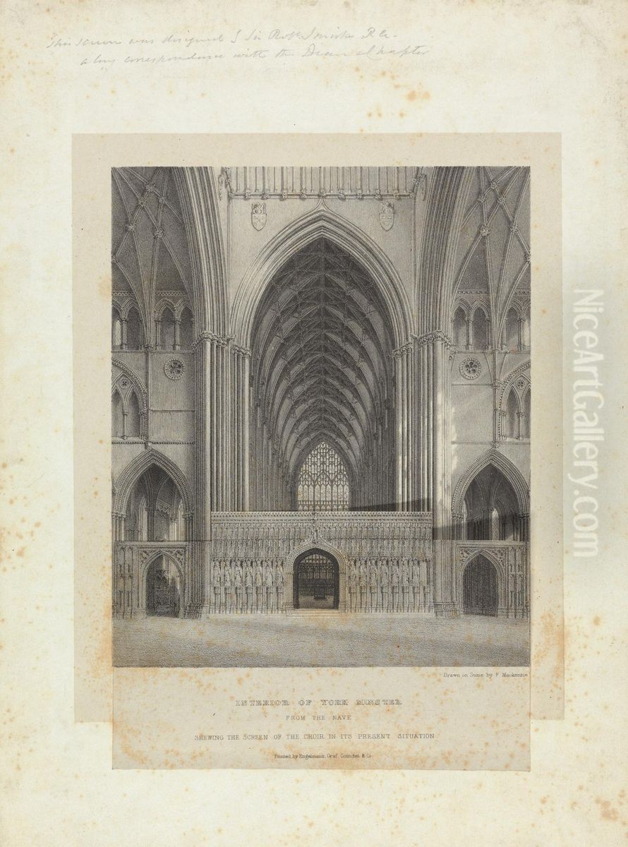 Interior of York Minster from the Nave Shewing the Screen of the Choir in its Present Situation Oil Painting by Robert Smirke