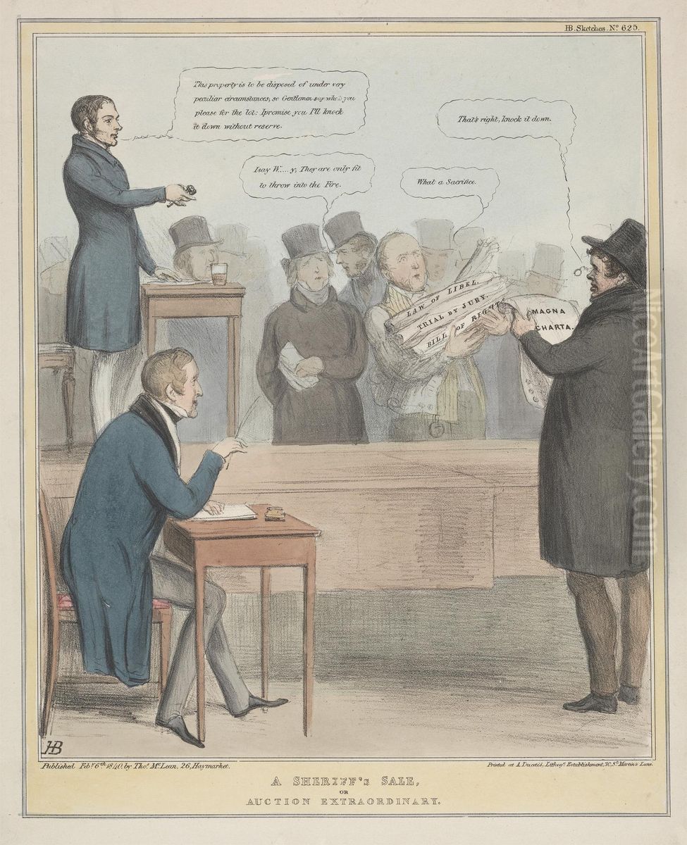 A Sherriff's Sale or Auction Extraordinary Oil Painting by John (H.B.) Doyle