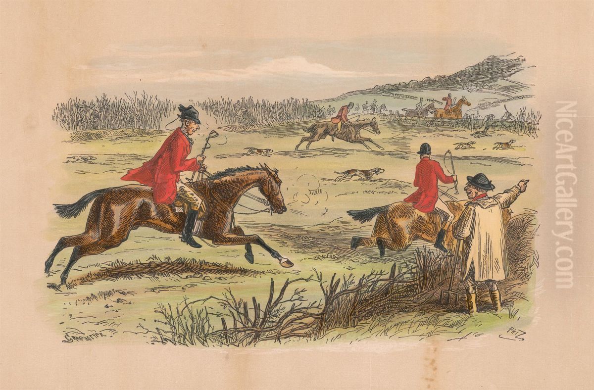 No. 6. Over the Hills and Far away. Yokel (To half-baked Stagger). Oil Painting by Hablot Knight Browne