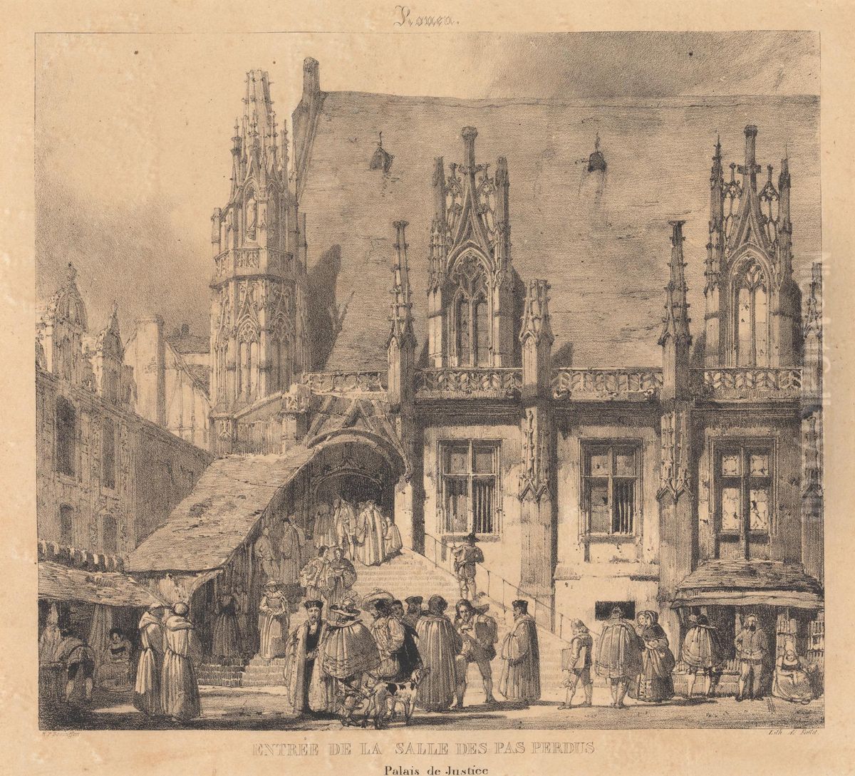 Rouen - Entre de la Salle des Pas Perdus Oil Painting by Richard Parkes Bonington