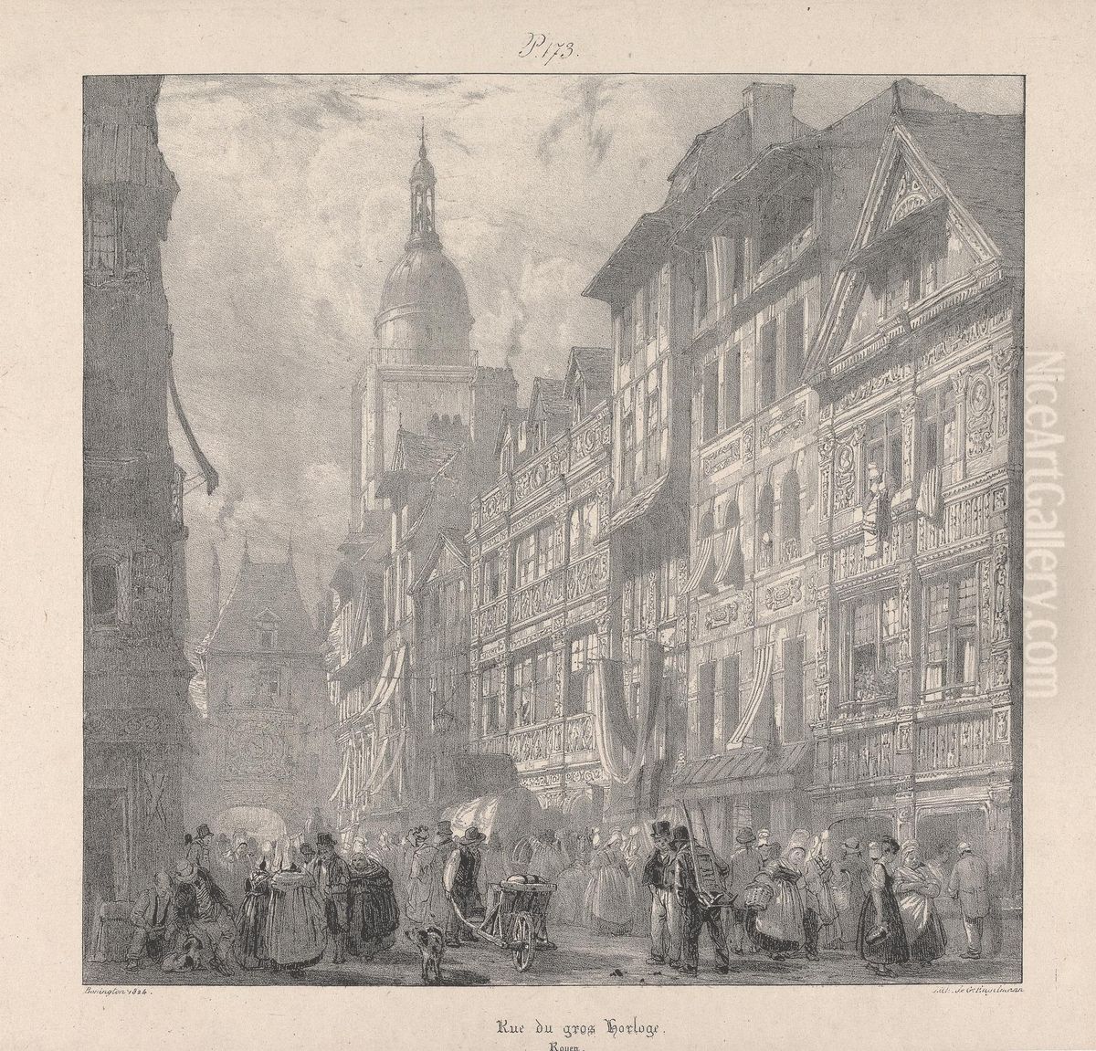 Rue du Gros-Horloge, Rouen Oil Painting by Richard Parkes Bonington