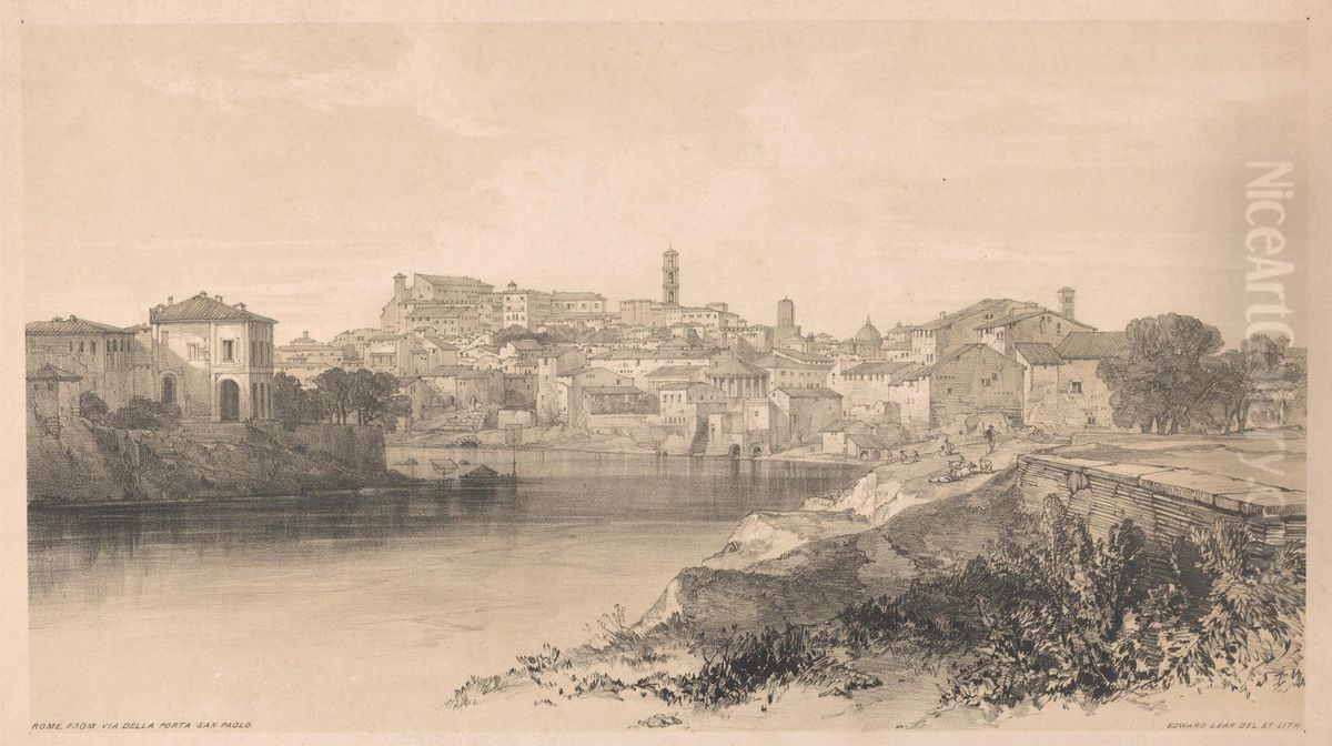 Rome from Via della Porta San Paolo, from Views in Rome and its Environs, 1841 Oil Painting by Edward Lear