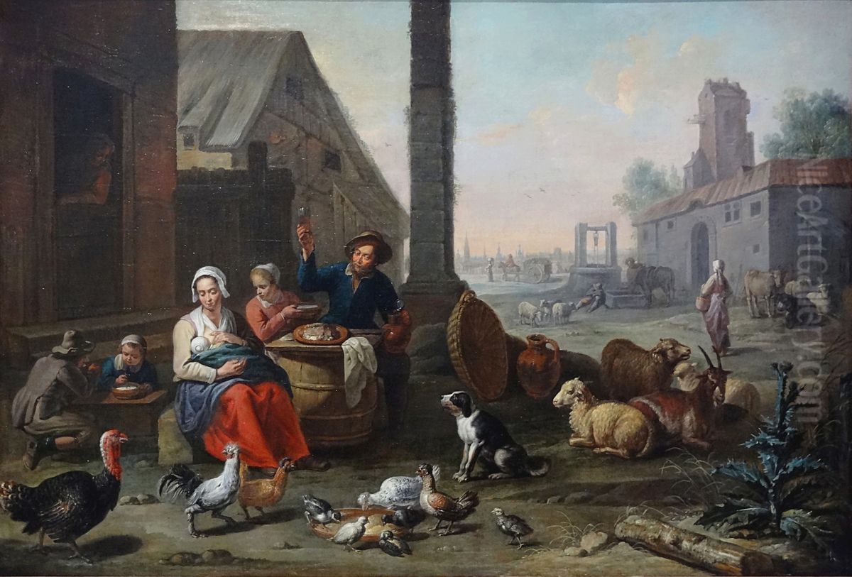 The meal at the farm Oil Painting by Abraham Willemsens