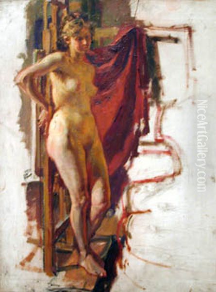 akt niedokonczony Oil Painting by Boleslaw Barbacki